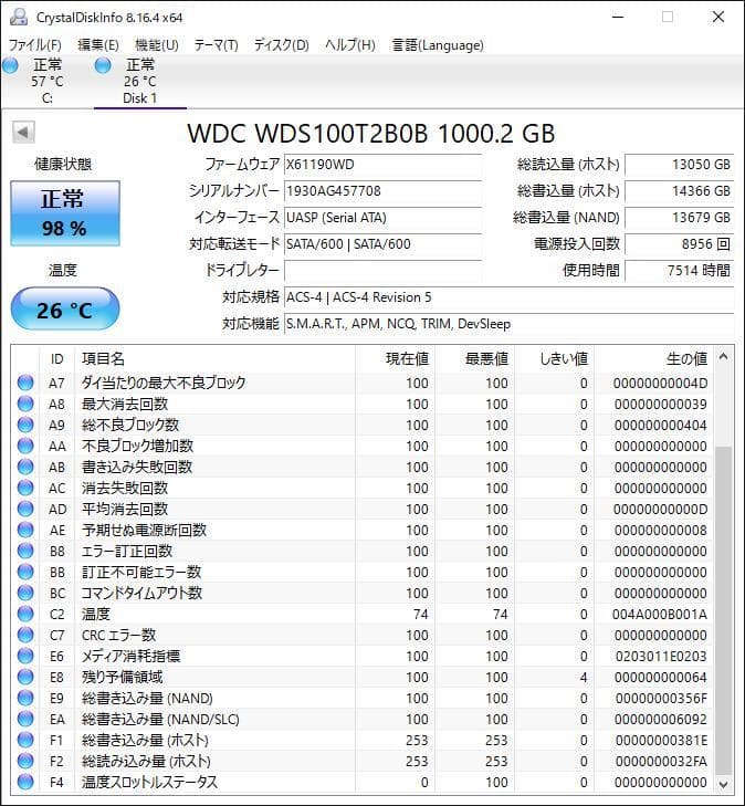 WesternDigital製 M.2(Type2280) SSD 1000GB