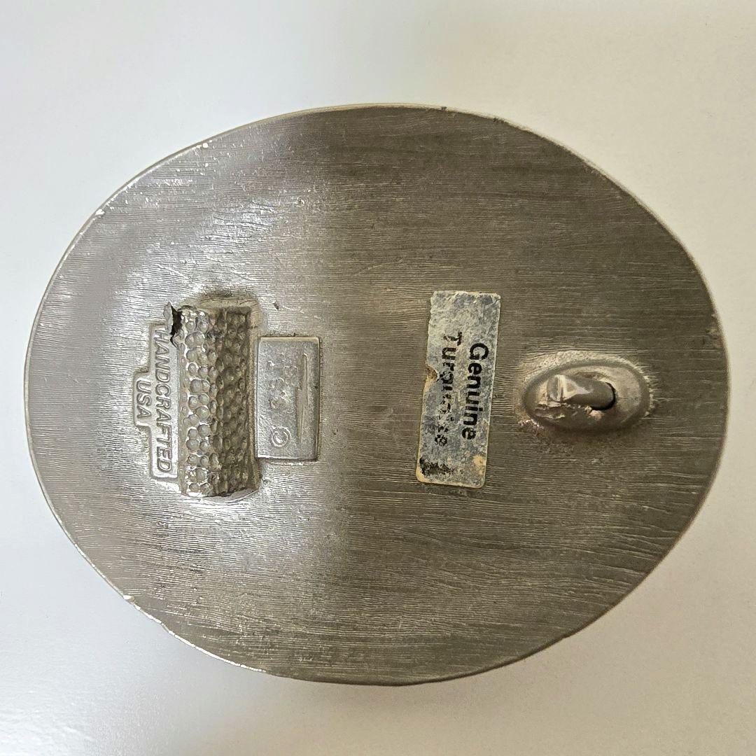 インディアンジュエリー バックル ナバホ族 ターコイズ 天然 アメリカ製 銀色