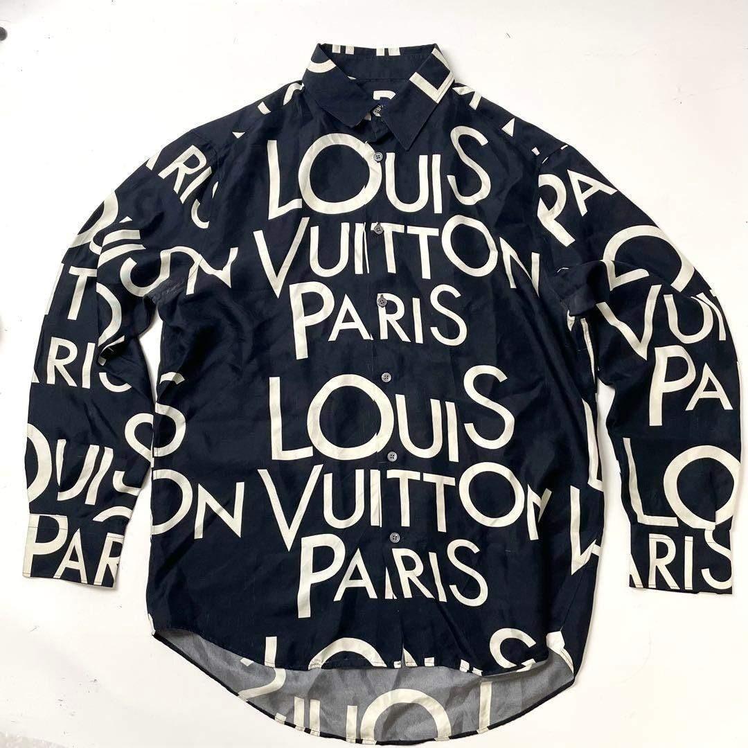 ルイヴィトン　シルク　レギュラーフィット　プリント　総柄　ロングシャツＬサイズ