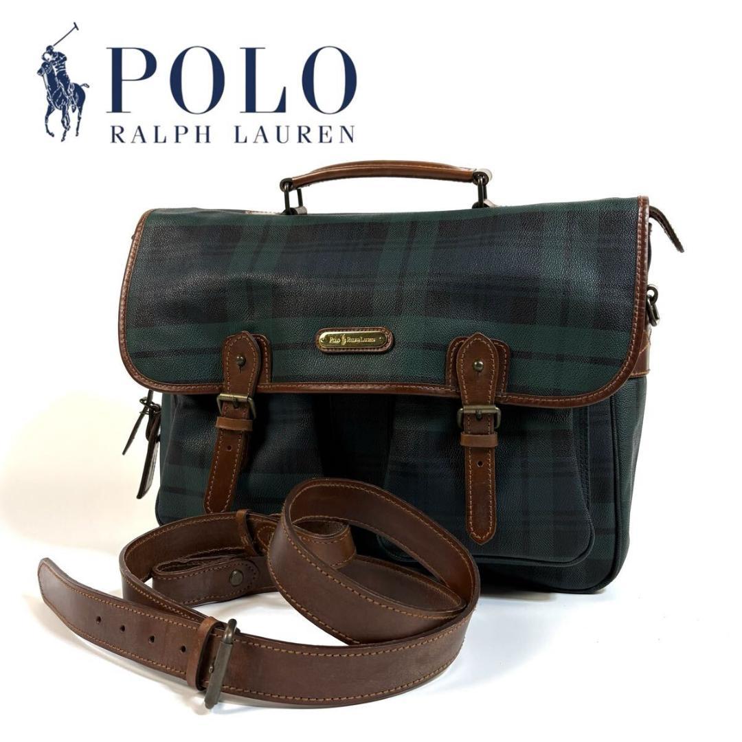 【美品】ポロ ラルフローレン PVC レザー メッセンジャーバッグ チェック