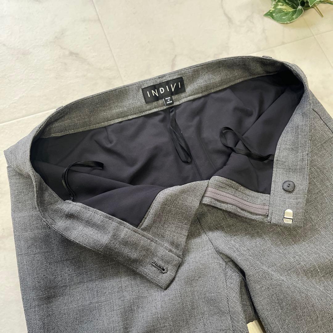 極美品　インディヴィ ノーカラー スーツセットアップ 38 現行　グレー　洗える