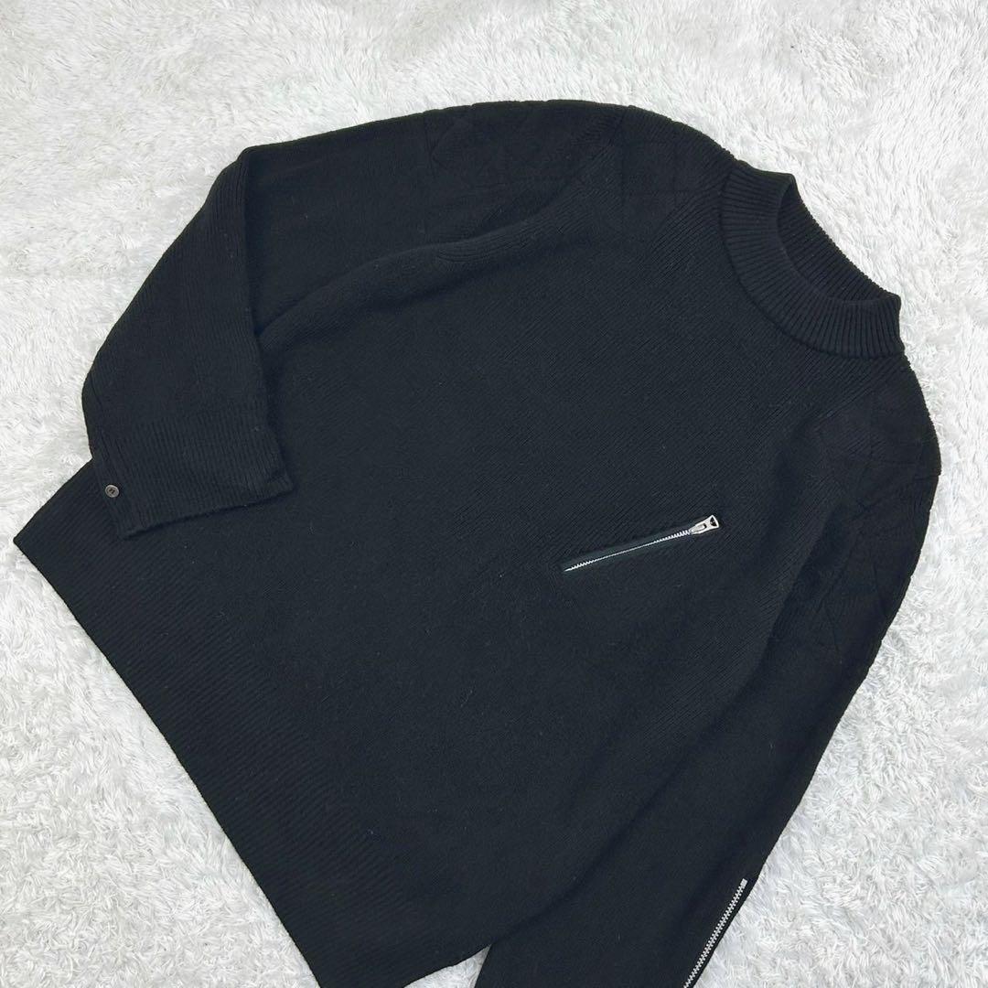 5791【美品】サカイ‪☆袖ライダースジップ付きセーター 人気ブラック サイズ2