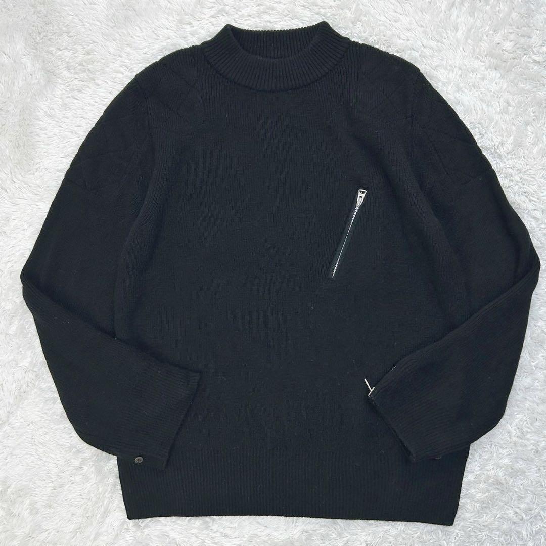 5791【美品】サカイ‪☆袖ライダースジップ付きセーター 人気ブラック サイズ2