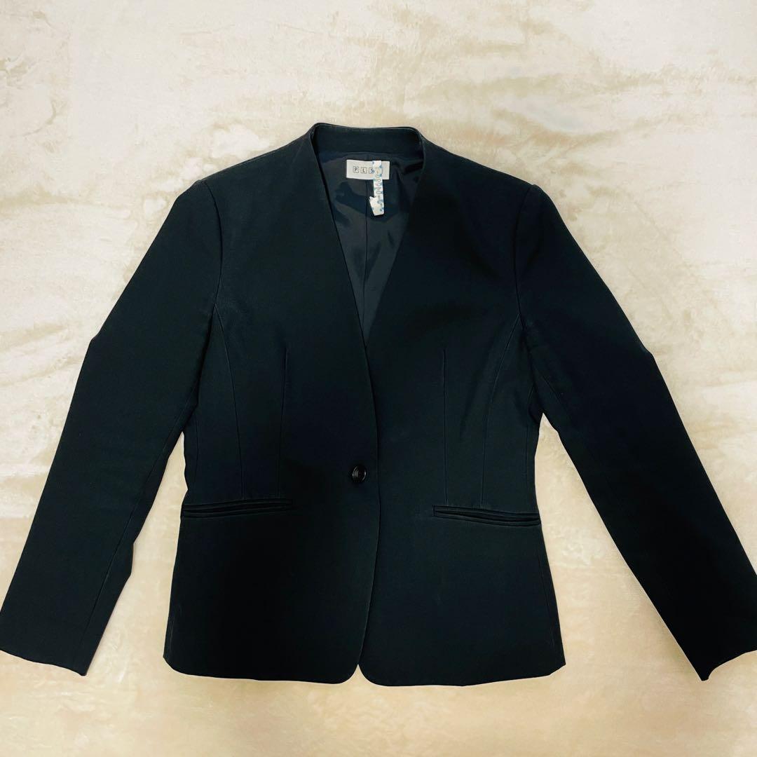 PLST パンツスーツ セットアップ カラーレスジャケット おまけコサージュ付き