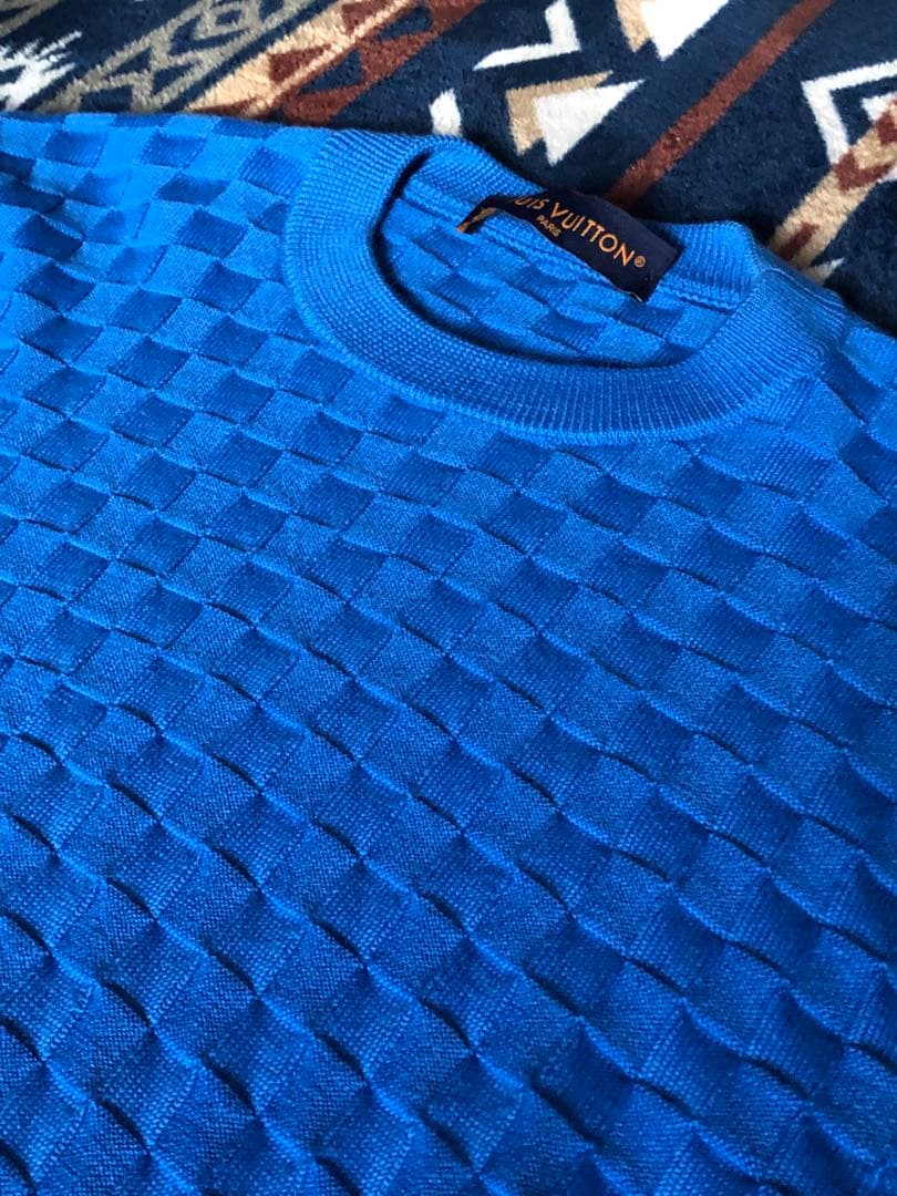 美品 ルイヴィトン ダミエ ニット セーター ブルー　青　HJN40W M