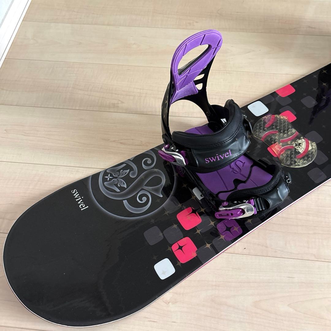 Swivel 黒と紫のスノーボードとビンディングのセット 140cm