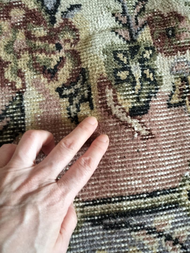 くすみピンクとグレーのヴィンテージトルコラグ　石田ゆり子さん　No.664