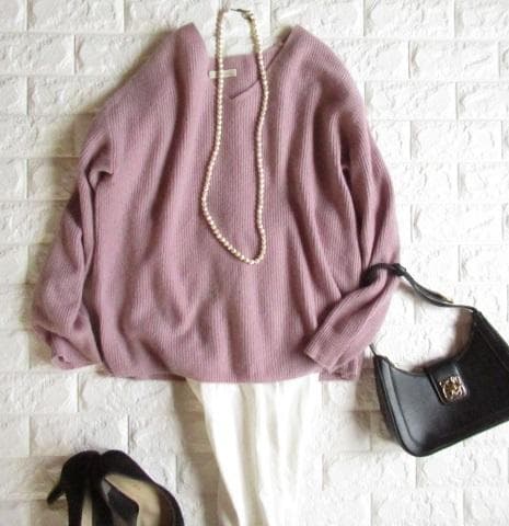 ラウンジドレス 上質 カシミヤ100％ 女っぷり起毛Vネックニット くすみピンク