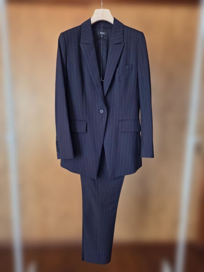 THEORY ネイビー ストライプ パンツスーツ