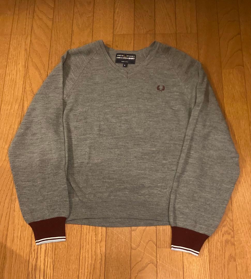 コムデギャルソンシャツ×フレッドペリー　Vネックセーター　グレー　L イタリア製