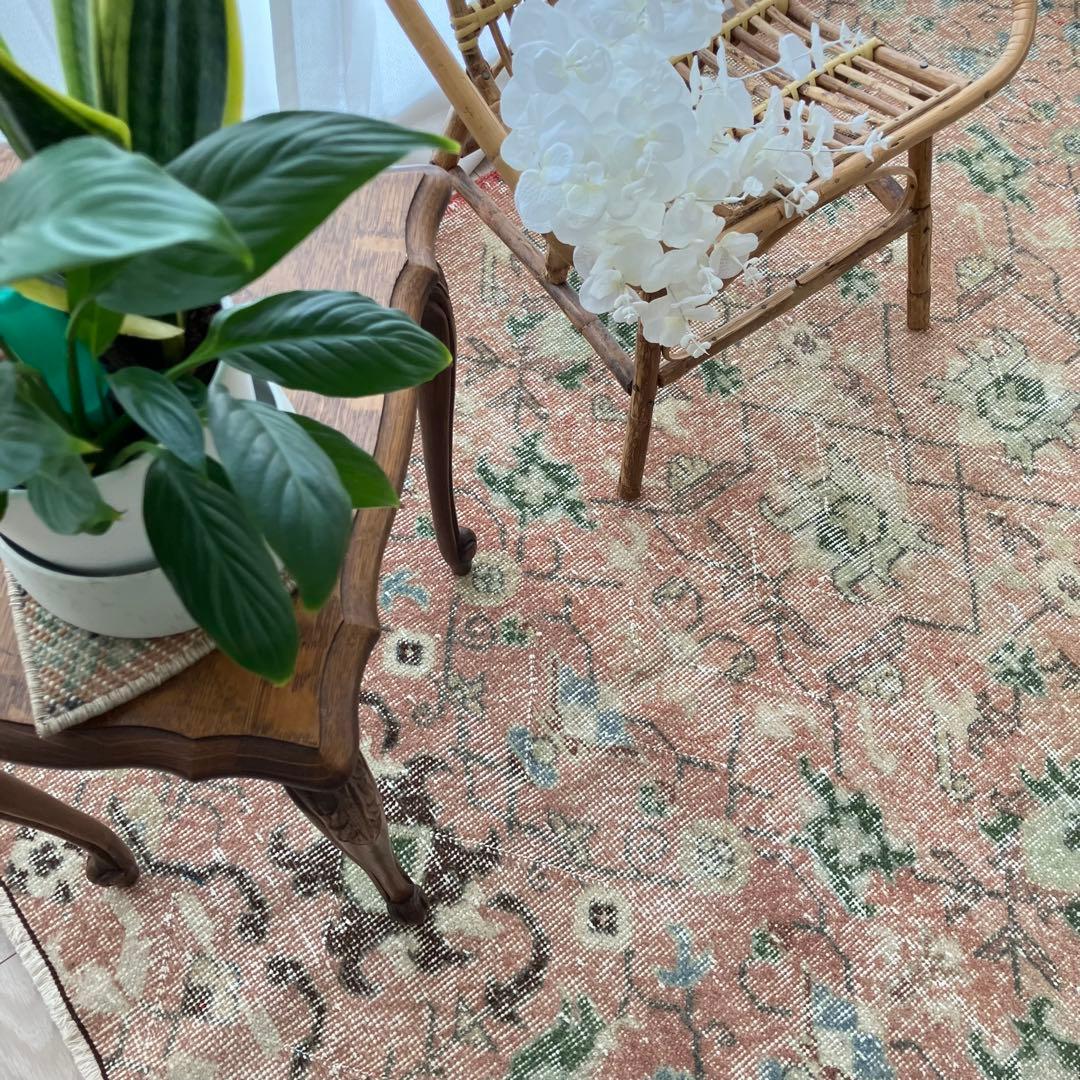 シャビーピンク✳︎120×177グリーン　ブルー　　チョコ　トルコヴィンテージラグ