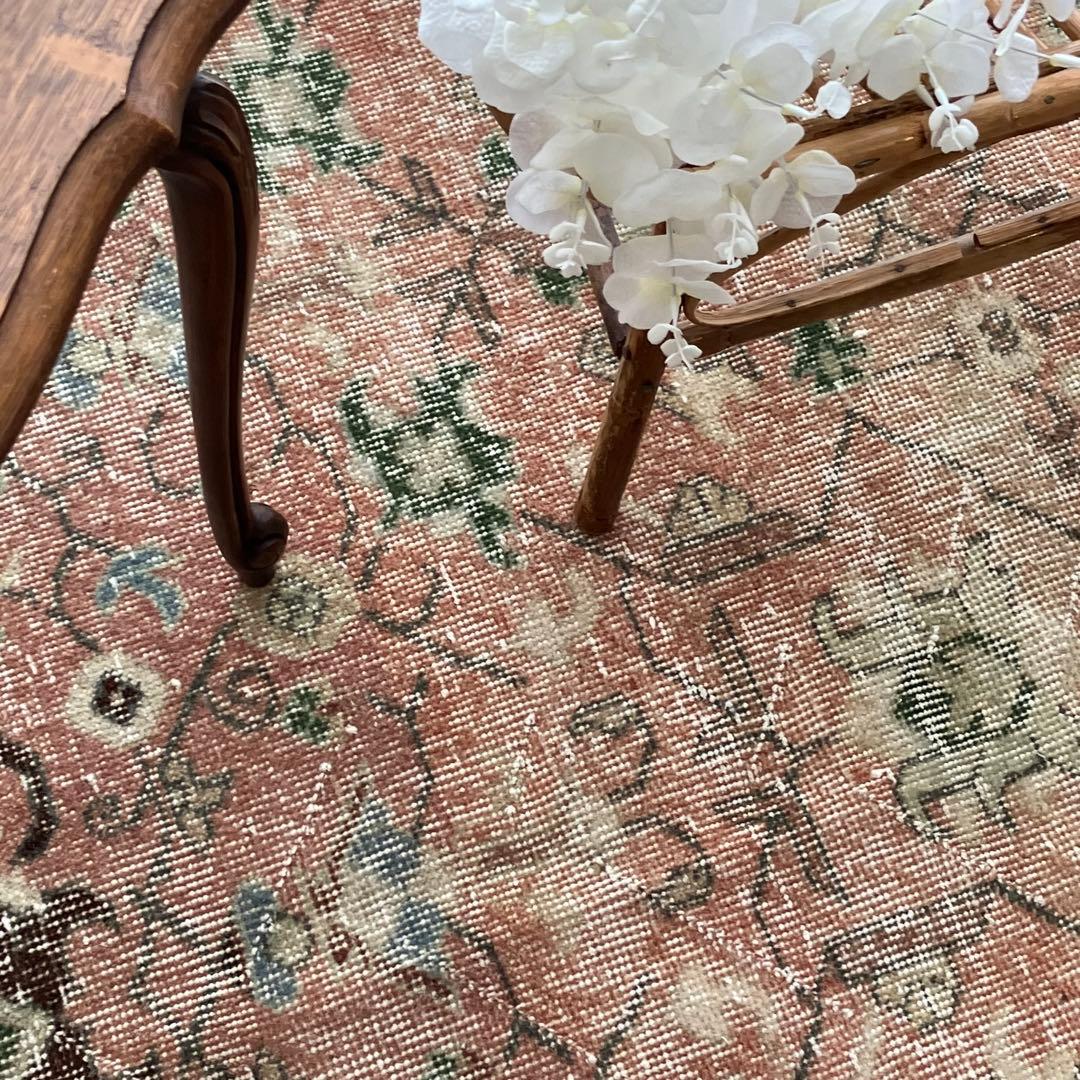 シャビーピンク✳︎120×177グリーン　ブルー　　チョコ　トルコヴィンテージラグ