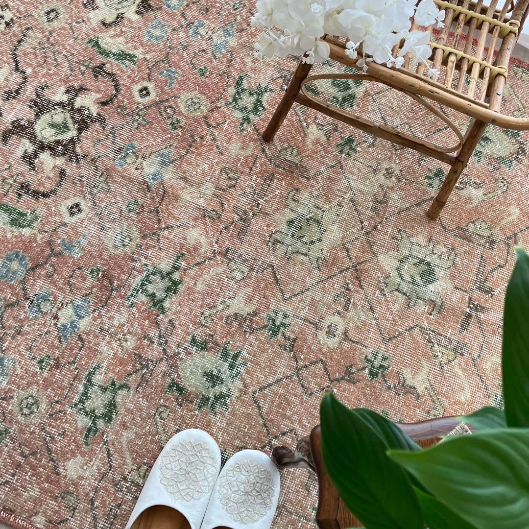 シャビーピンク✳︎120×177グリーン　ブルー　　チョコ　トルコヴィンテージラグ
