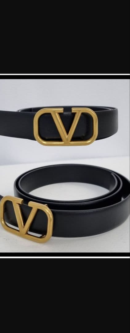 ヴァレンティノ ブラックレザー Vロゴバックル ベルト