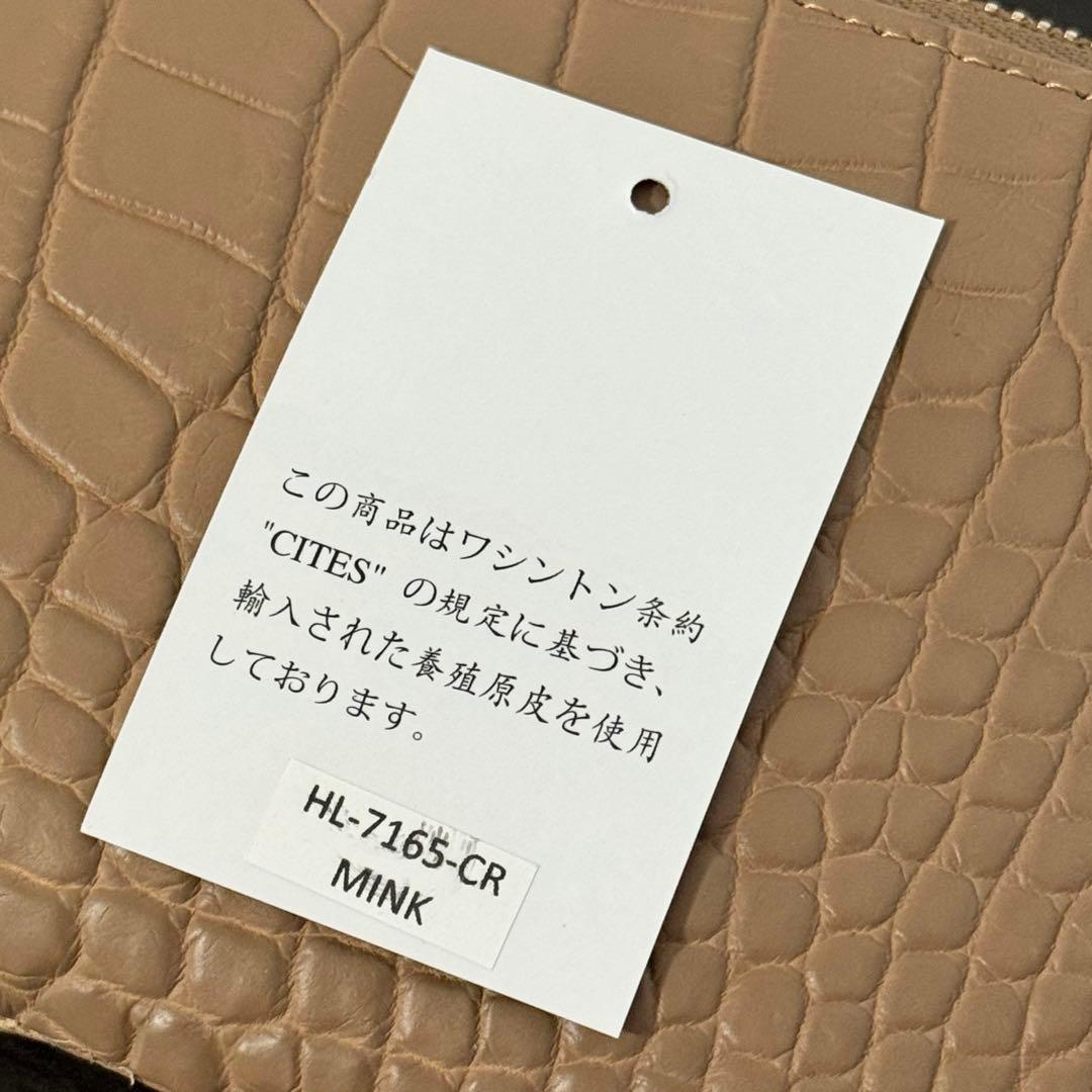 未使用品 本物 マット加工 クロコダイル本革 長財布 サンドベージュ L字