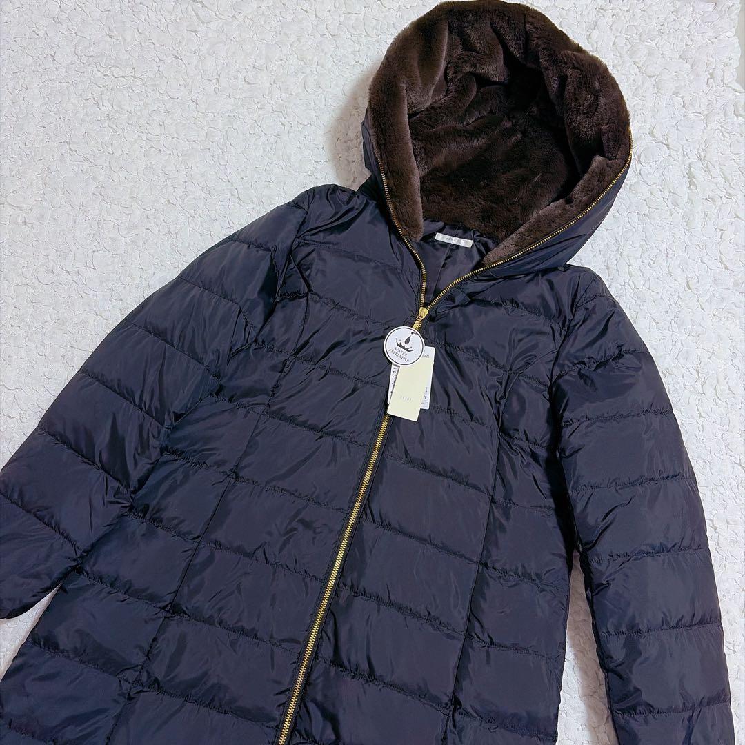 【新品タグ付】Favori はっ水加工 タフタ×ファー ロングダウンコート 黒