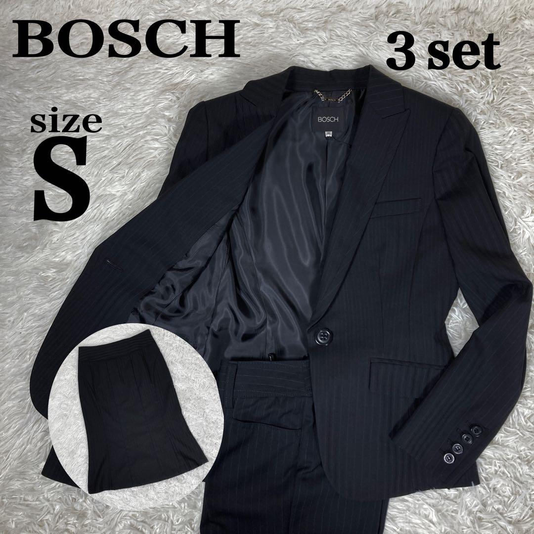 極美品　BOSCH スーツ3点セット　ウォッシャブル　ストライプ　S