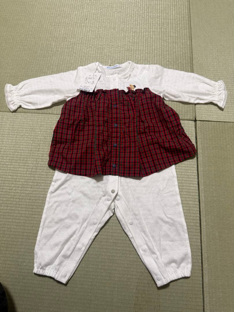 familiar チェック柄ロンパース 赤・白　売約済