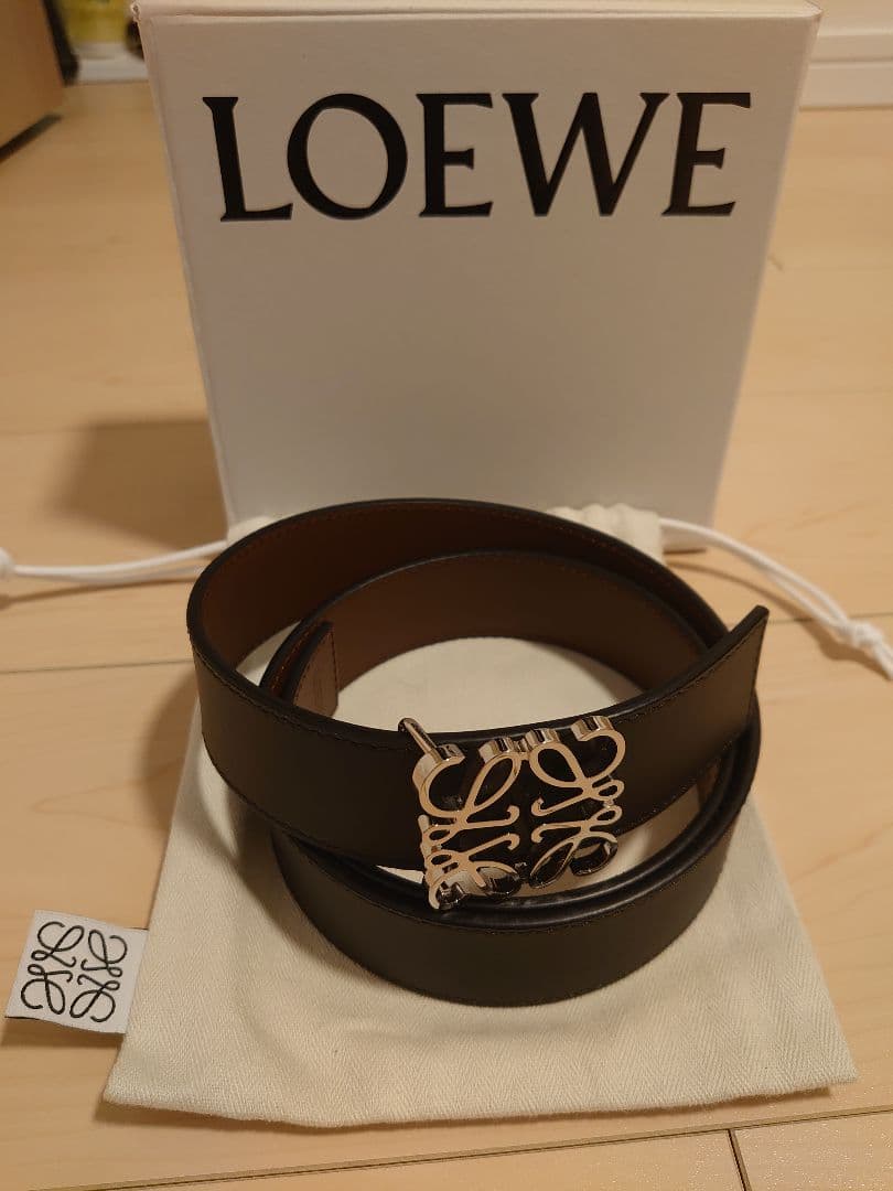ロエベ　アナグラム　ベルト　リバーシブル　ブラック　タン