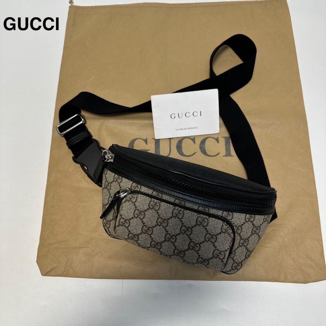 l02【極美品】グッチ　GGスプリーム　レザー　ウエストバッグ　ボディバッグ.