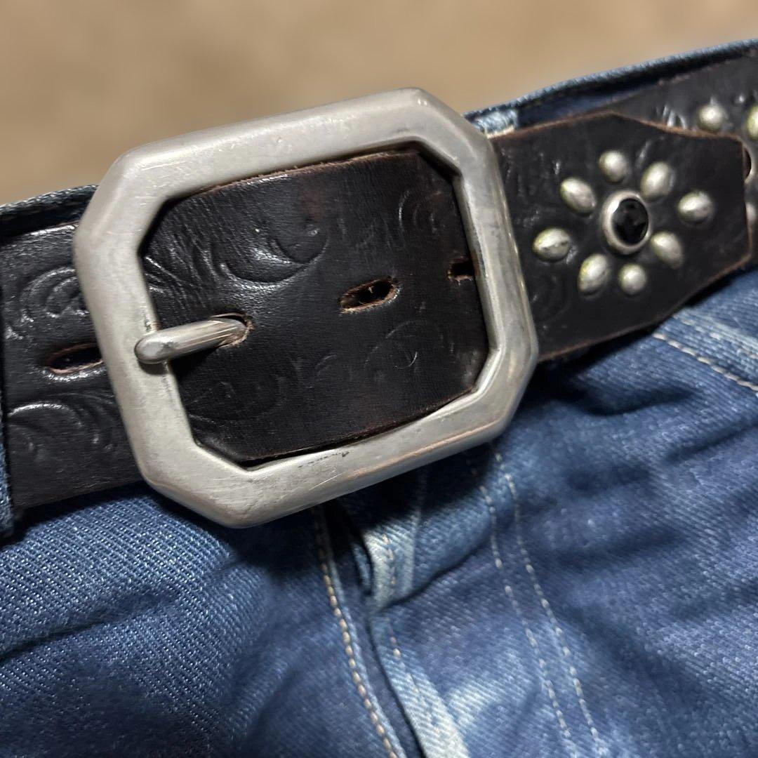 34inch カービング　ピーナッツ　HTC レザースタッズベルト　ブラック