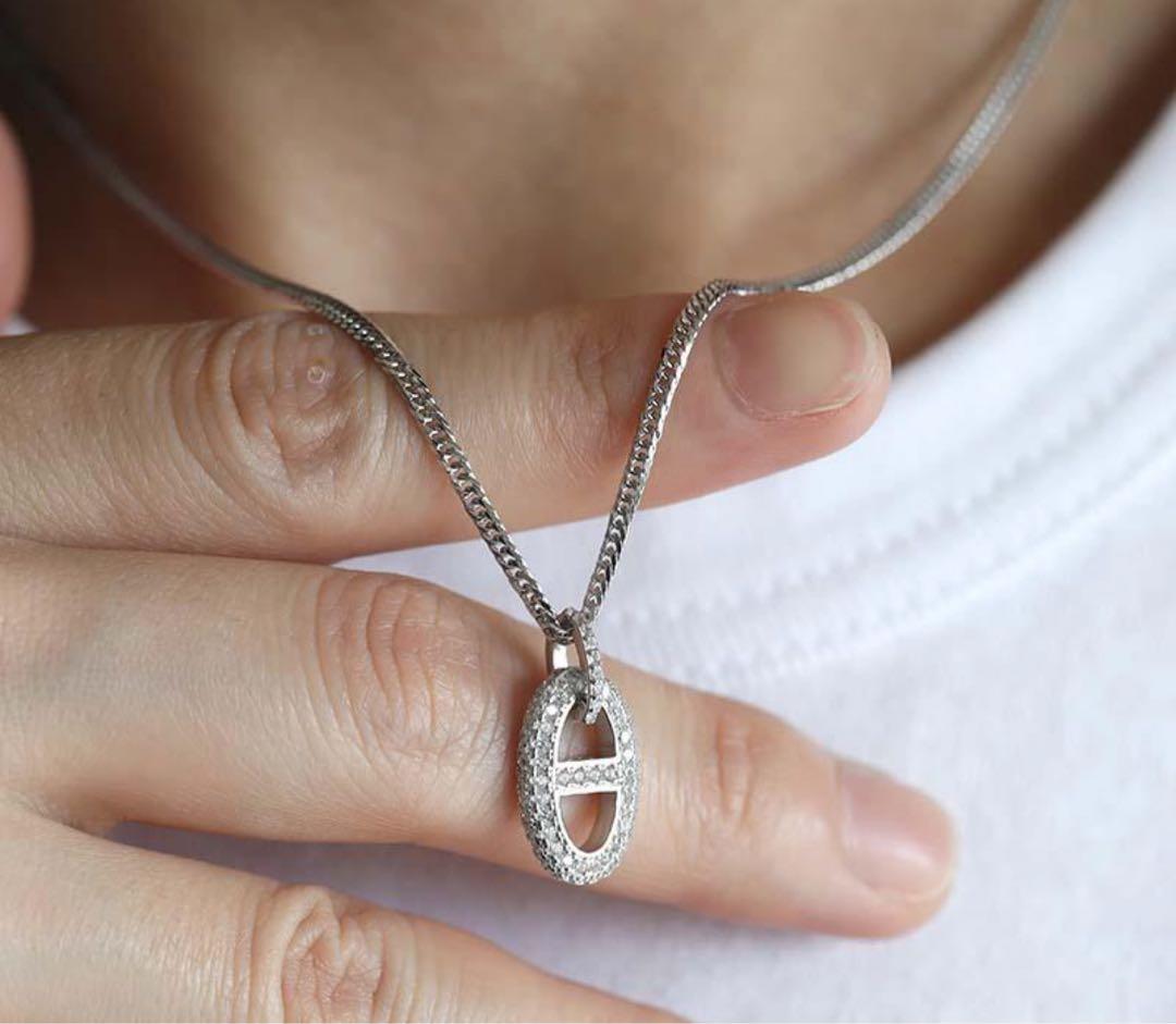 シルバー925 アンカーネックレス キラキラ パヴェネックレス ダブル喜平