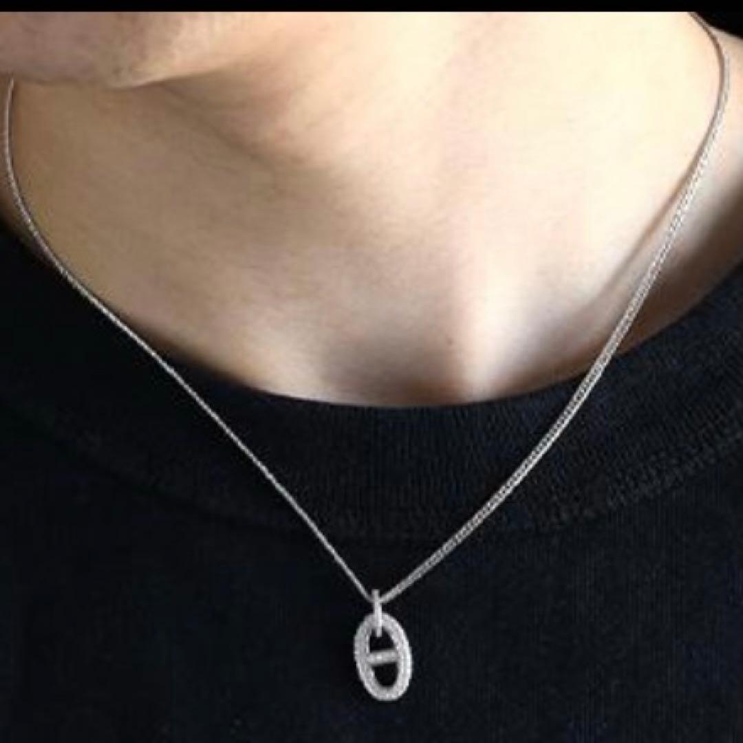 シルバー925 アンカーネックレス キラキラ パヴェネックレス ダブル喜平