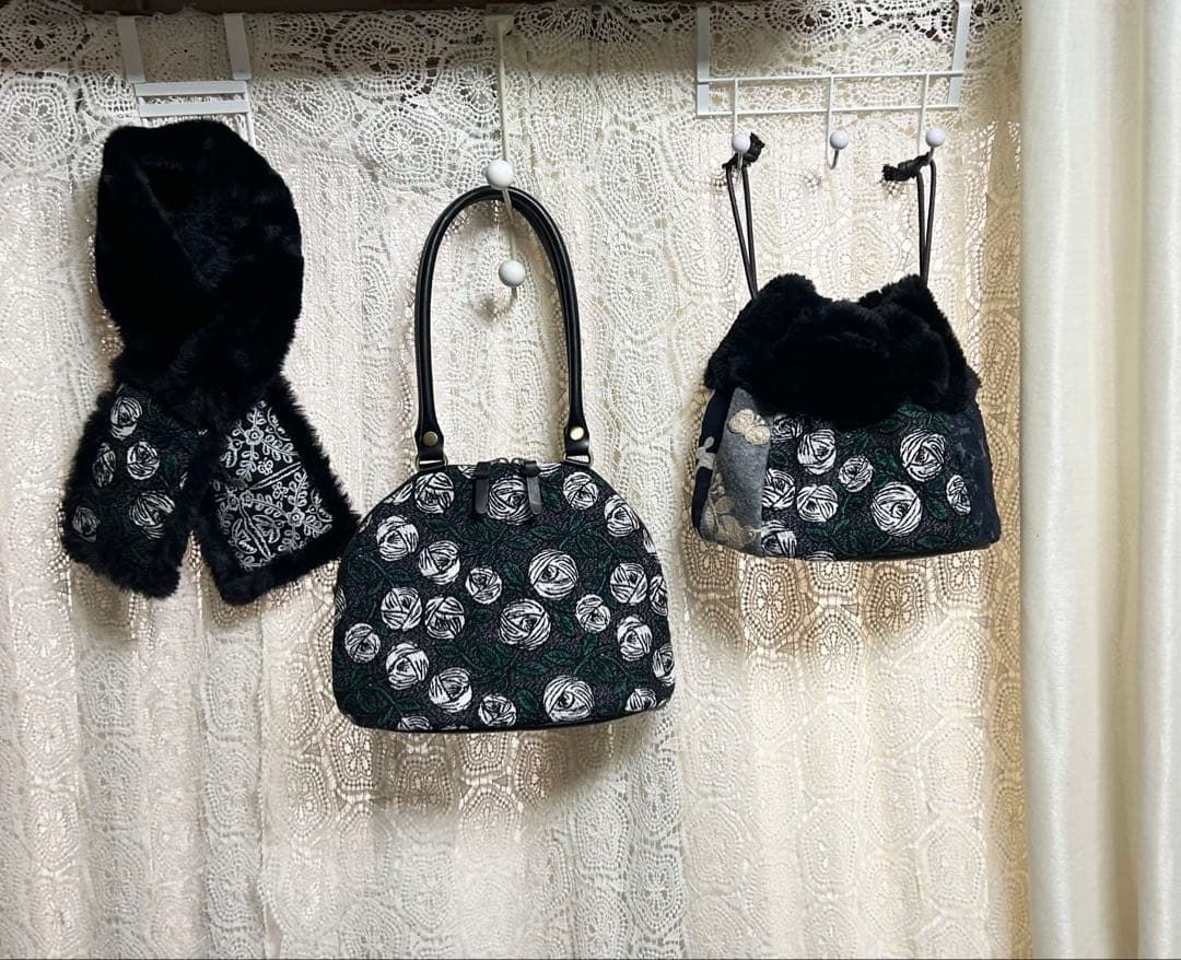 にゃんこ大好き ミナペルホネンハンドメイドブガッティ＆ファーバッグセット