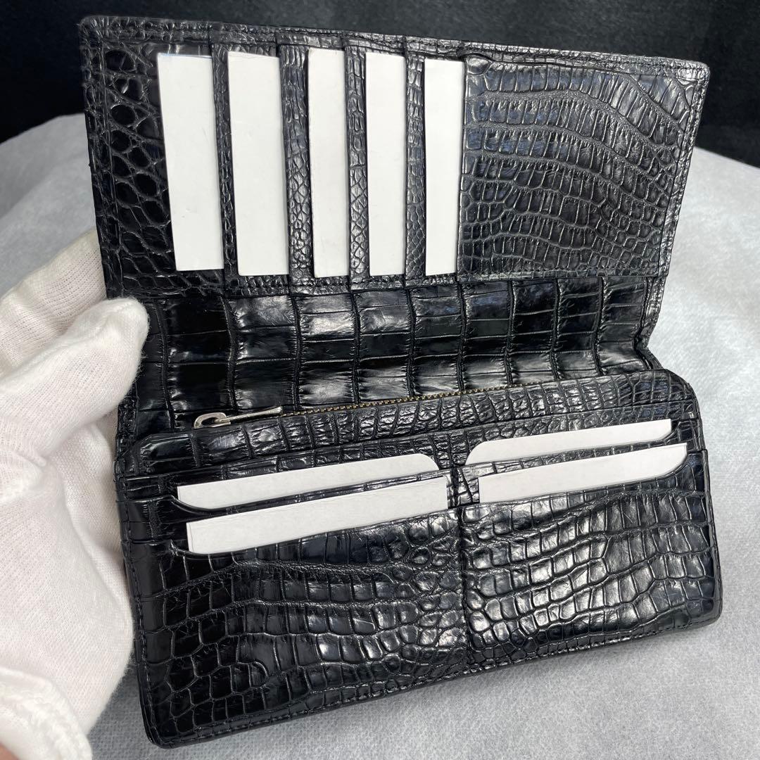 ・JRA認定・無双　ナイルクロコダイル、長財布、マット、ブラック
