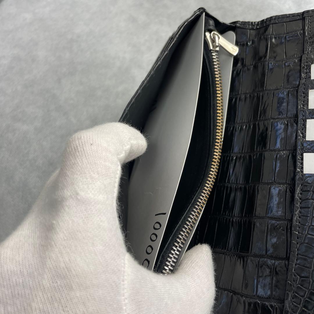 ・JRA認定・無双　ナイルクロコダイル、長財布、マット、ブラック