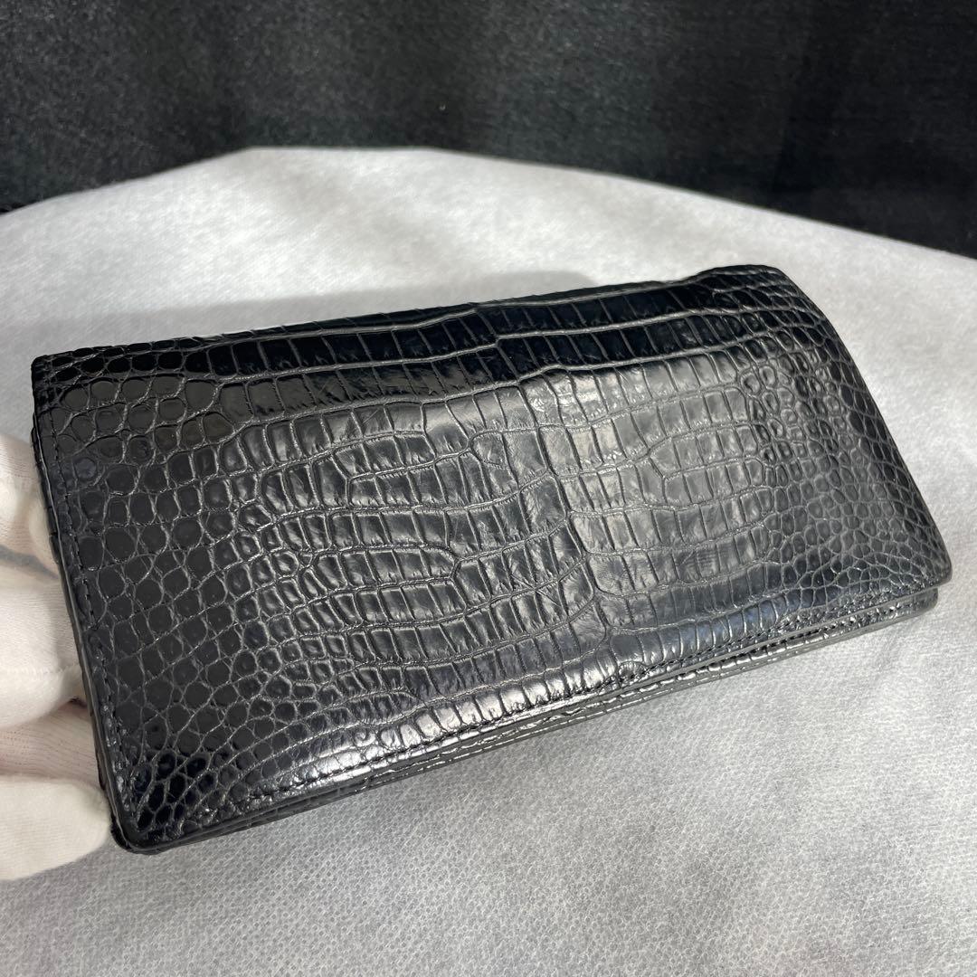 ・JRA認定・無双　ナイルクロコダイル、長財布、マット、ブラック