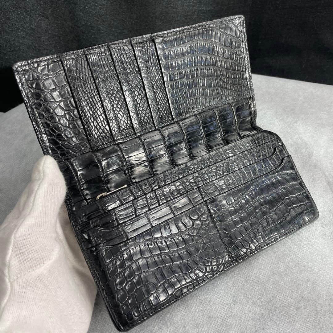 ・JRA認定・無双　ナイルクロコダイル、長財布、マット、ブラック
