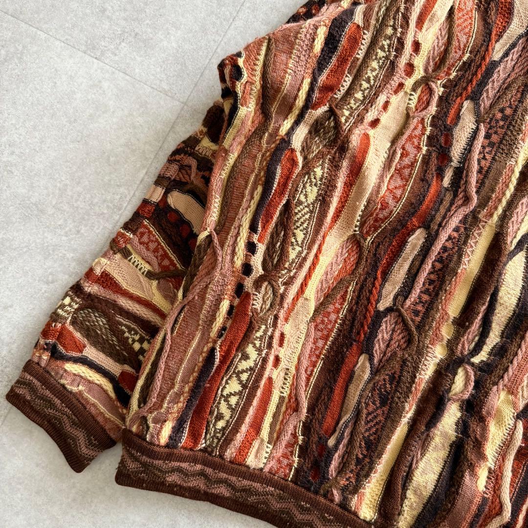 クージー　3D編みニット　セーター　マルチカラー　ブラウン系　長袖