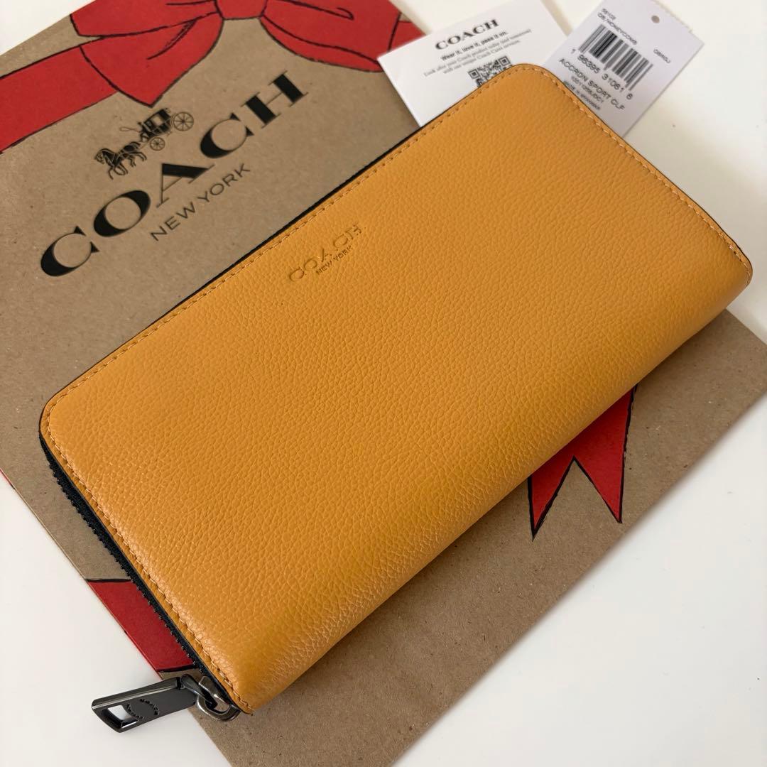 コーチ☆新品☆レザー アコーディオン 長財布/ハニカム イエロー黄色系