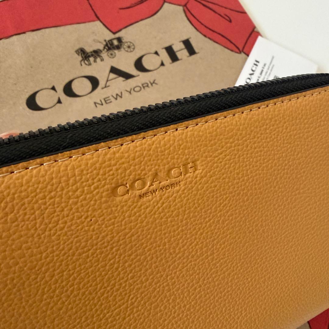 コーチ☆新品☆レザー アコーディオン 長財布/ハニカム イエロー黄色系