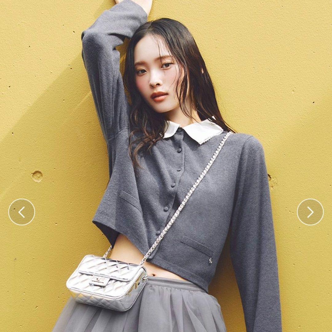 新品タグ付　パールトリムカラーアタッチドカーディガン　灰色　FRAY I.D