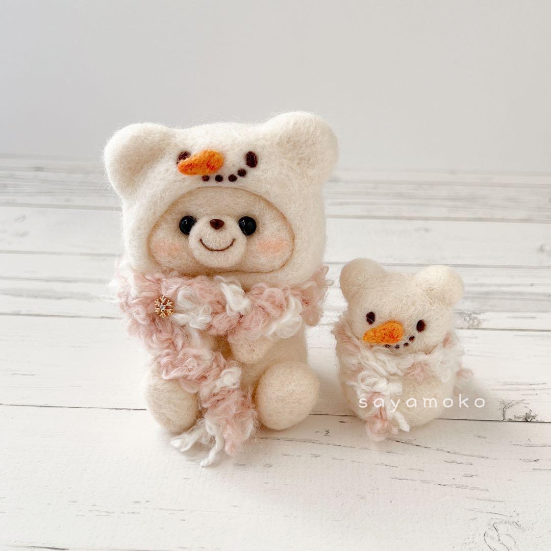 雪だるまくまちゃんセット（ピンク）　羊毛フェルト