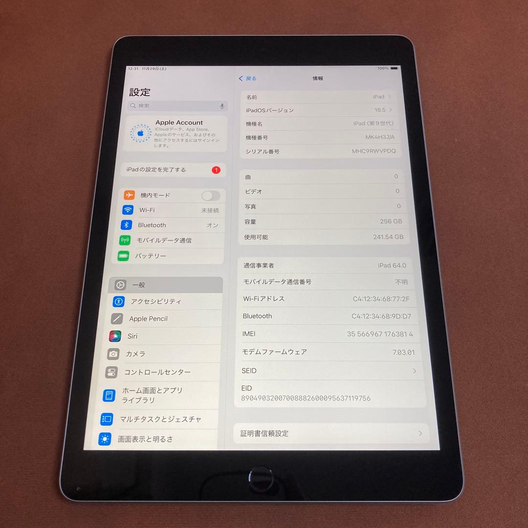 273【早い者勝ち】電池最良好☆iPad9 第9世代 256GB SIMフリー☆