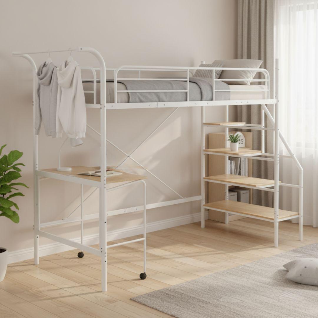 システムベット ロフトベッド シングル デスク コンセント ハンガーポール付き