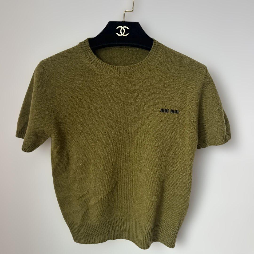 miu miu 半袖ニットセーター 36 オリーブ