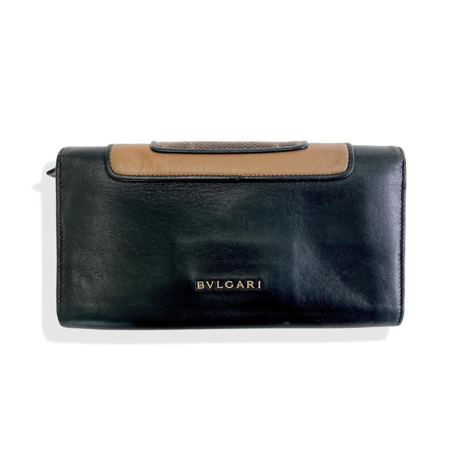 劇レア　ブルガリ BVLGARI 　セルベンティ　長財布 ブラック×ブラウン