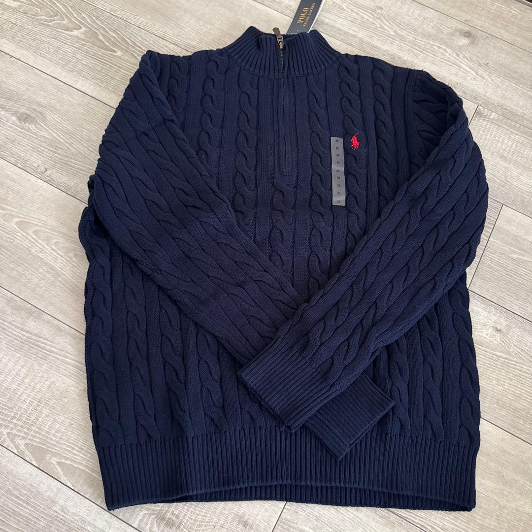 【新品】Mサイズ 紺POLO RALPH LAURENケーブルハーフジップ