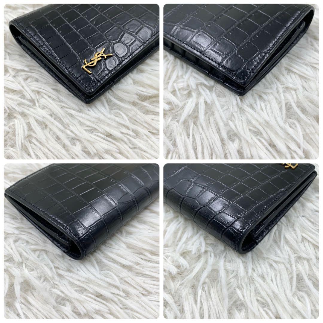 【✨極美品✨】サンローラン クロコ 長財布 カサンドラ ブラック 付属品完備
