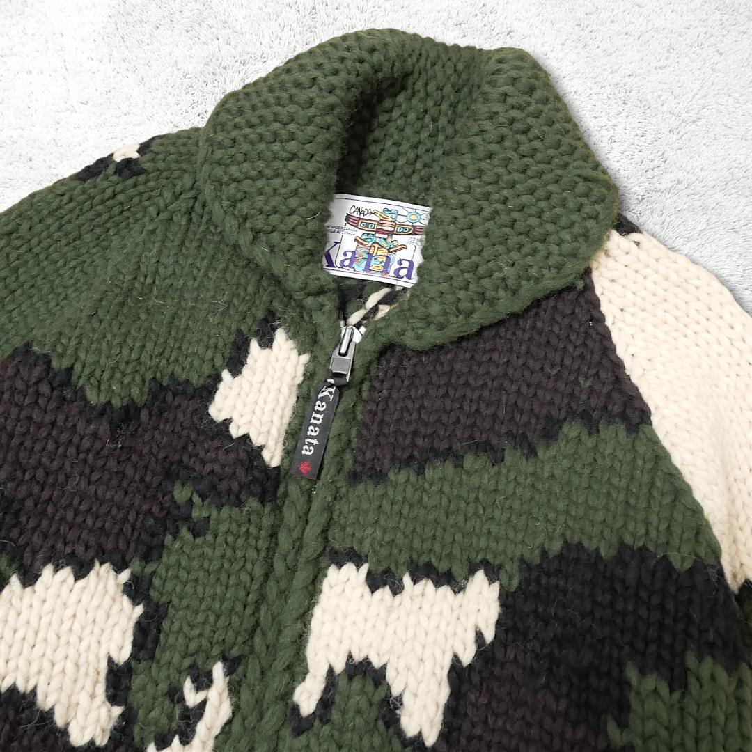 高級【カナタ】カウチンセーター XL相当 カモフラ迷彩 カナダ製 Kanata