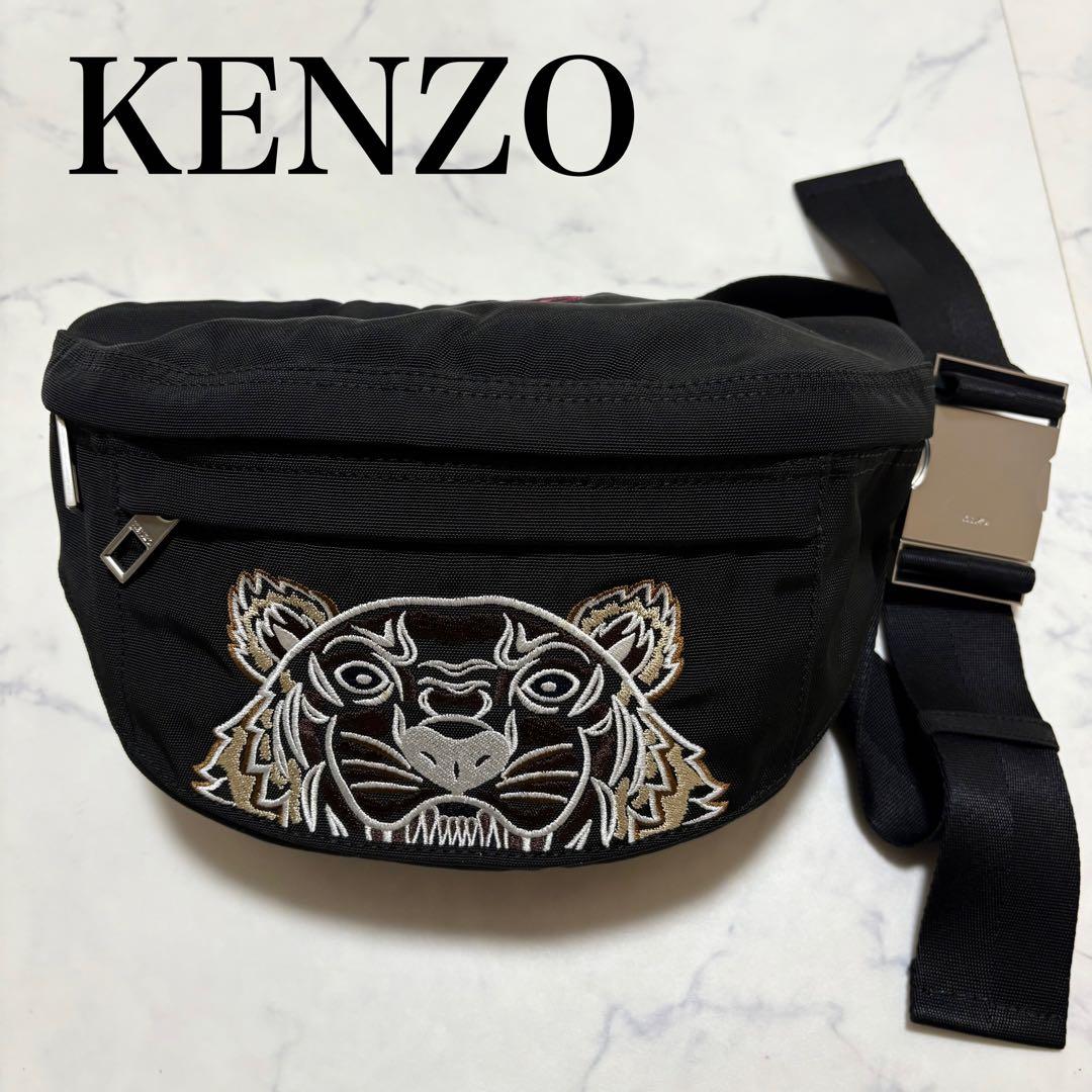 極美品 KENZO ケンゾー タイガー刺繍 ボディバッグ ウエストポーチ 黒