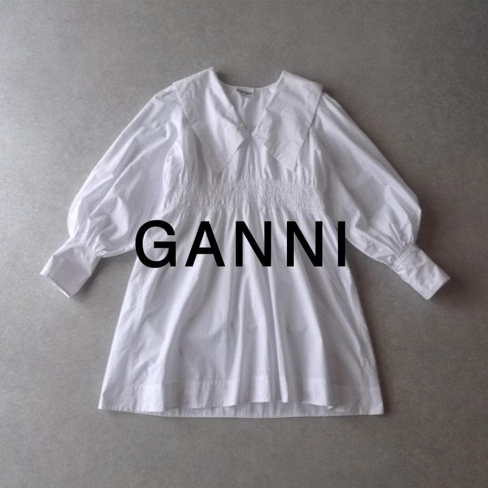 美品 GANNI インド製 ビッグカラーブラウス ミニワンピース ホワイト C