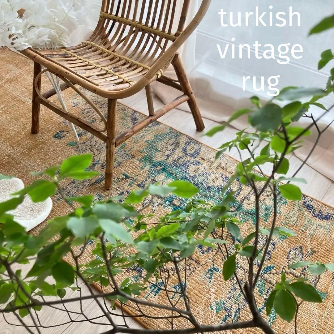 超ロング✳︎57×223 貴重カラー　イエロー　ランナー　トルコヴィンテージラグ