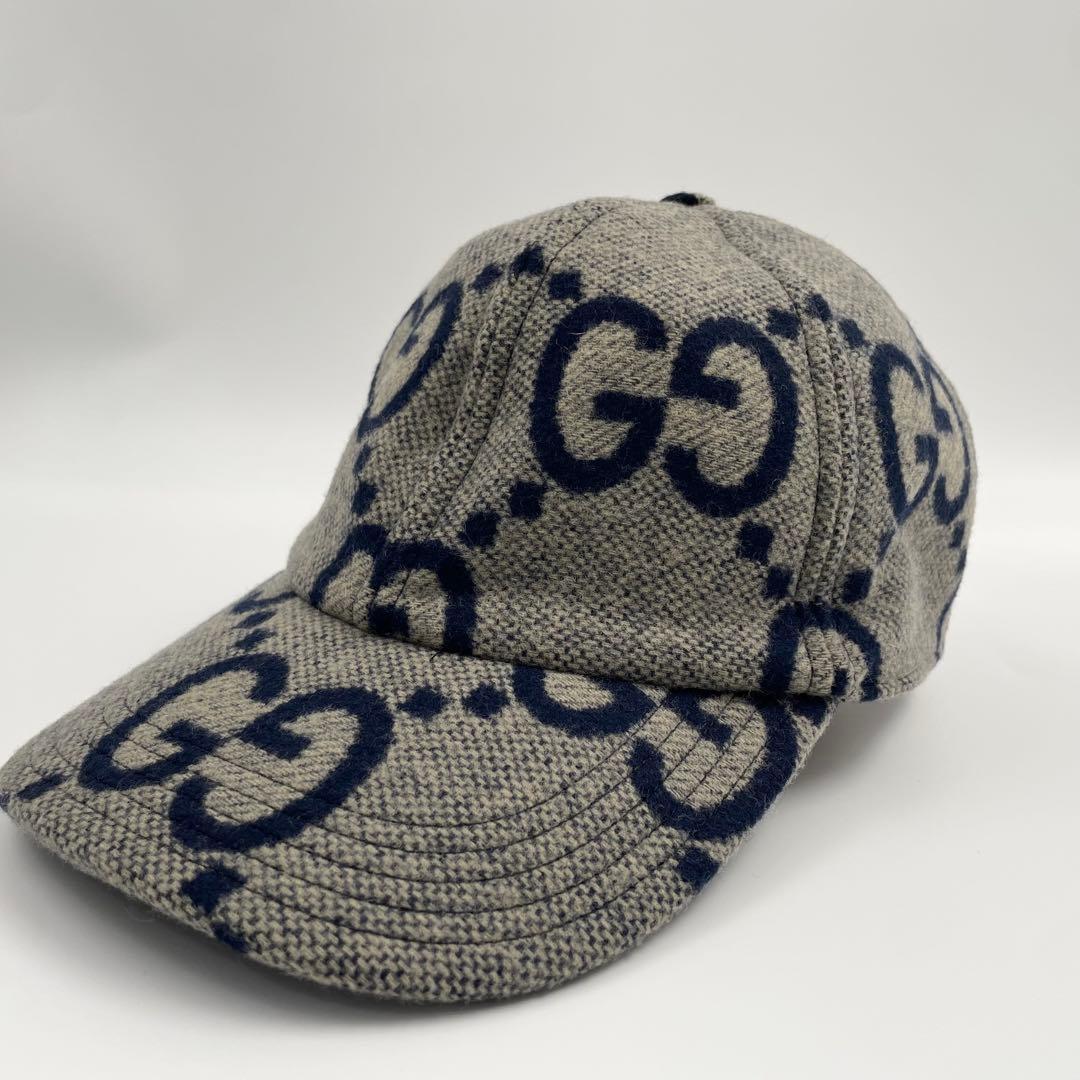 【✨未使用級】 グッチ ベースボールキャップ ジャンボGG コットン レザー