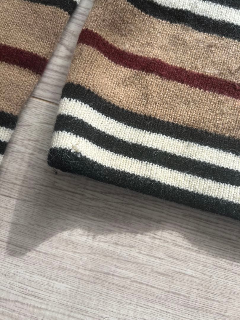 バーバリーブラックレーベル ホースロゴ刺繍　ニット タートルネック ボーダー　L