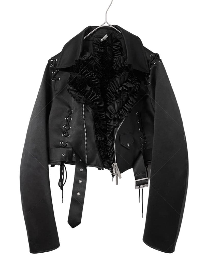 ノワールケイニノミヤ フリル装飾レースアップ ライダースジャケット